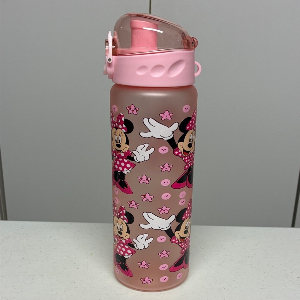 Disney Minnie Mouse Pink Water Bottle Kids Flip Top Straw Bottle 20 oz